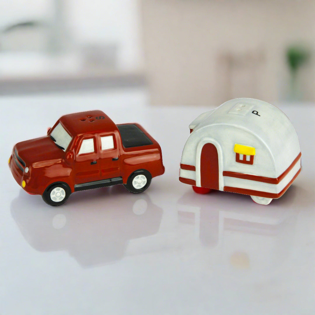 Salt And Pepper Shakers Truck And Camper Ceramic Matching Set