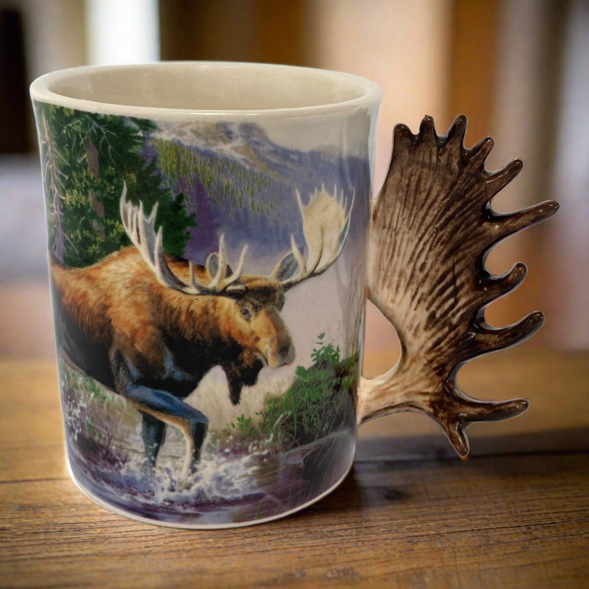 3d ram mud footed coffee mug Ceramic Mug 3D 15oz-Moose Scene