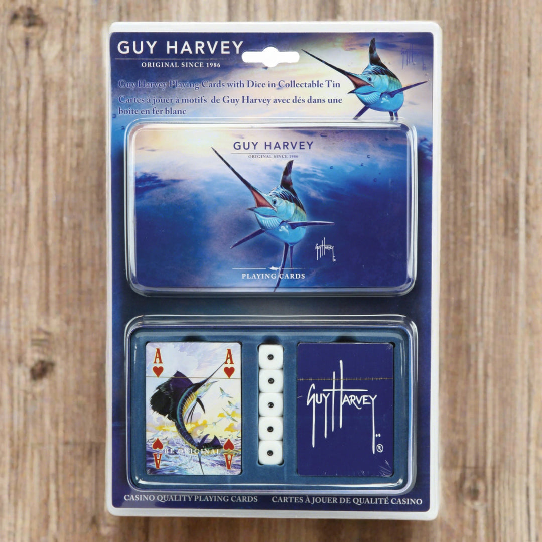 Playing Cards And Dice In Tin Guy Harvey