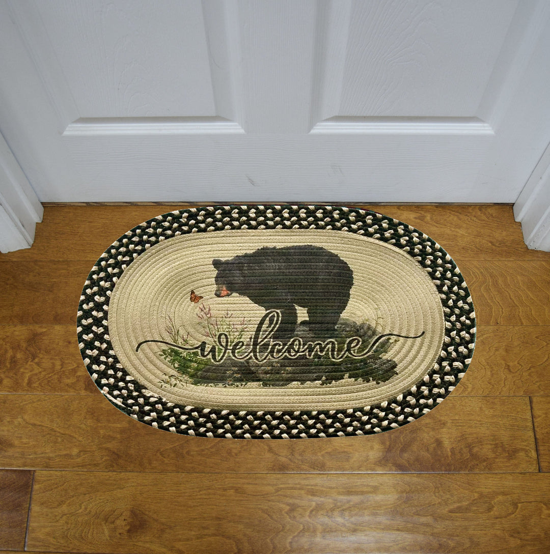 Braided Rug 26 Inch Oval Bear Butterfly Watching