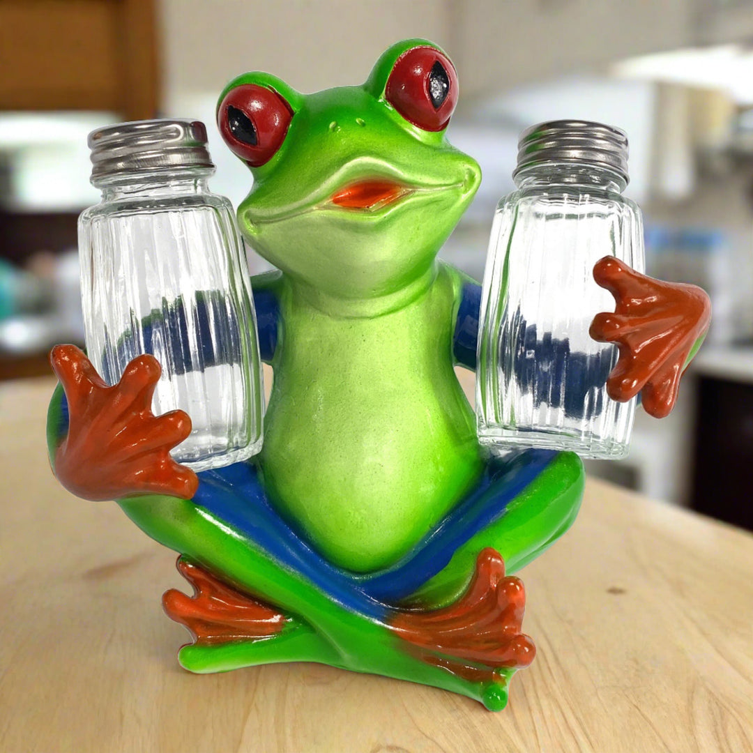 Salt And Pepper Shakers Tree Frog Poly Resin And Glass Matching Set