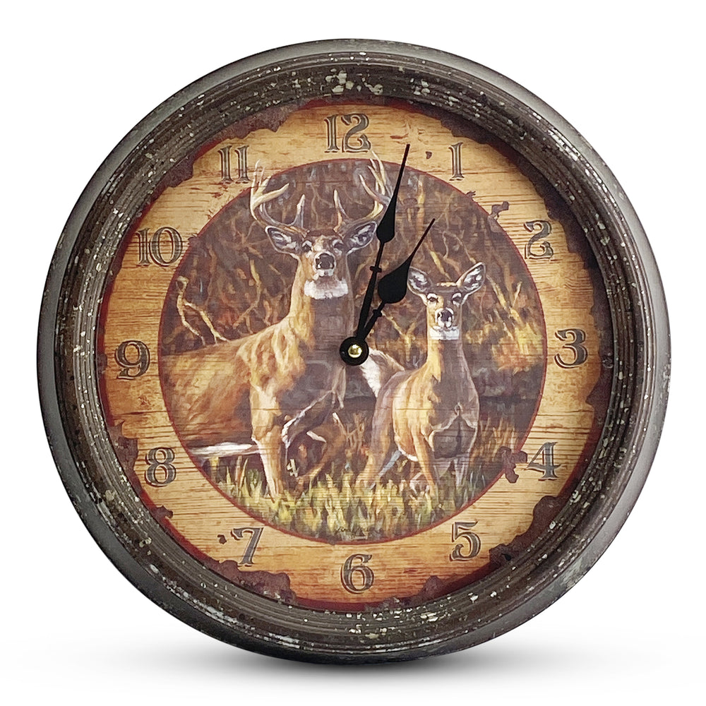 Clock 15 Inch Buck And Doe Rusted