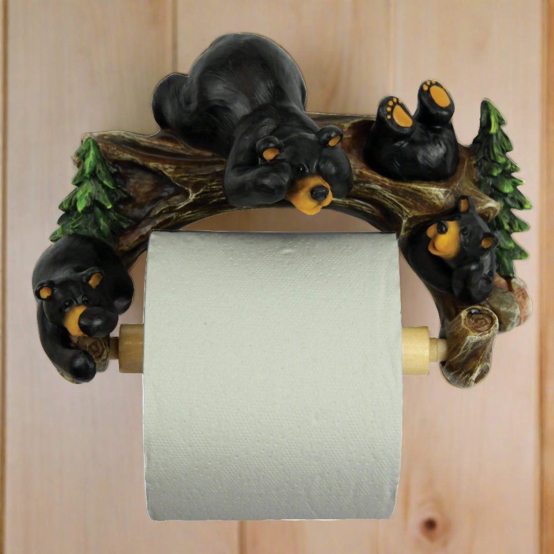 Darling Black Bear Hand Towel Ring Holder Figurine Powder Room Bathroom Wall Decor For Rustic Cabin Hunting Lodge Sculpture