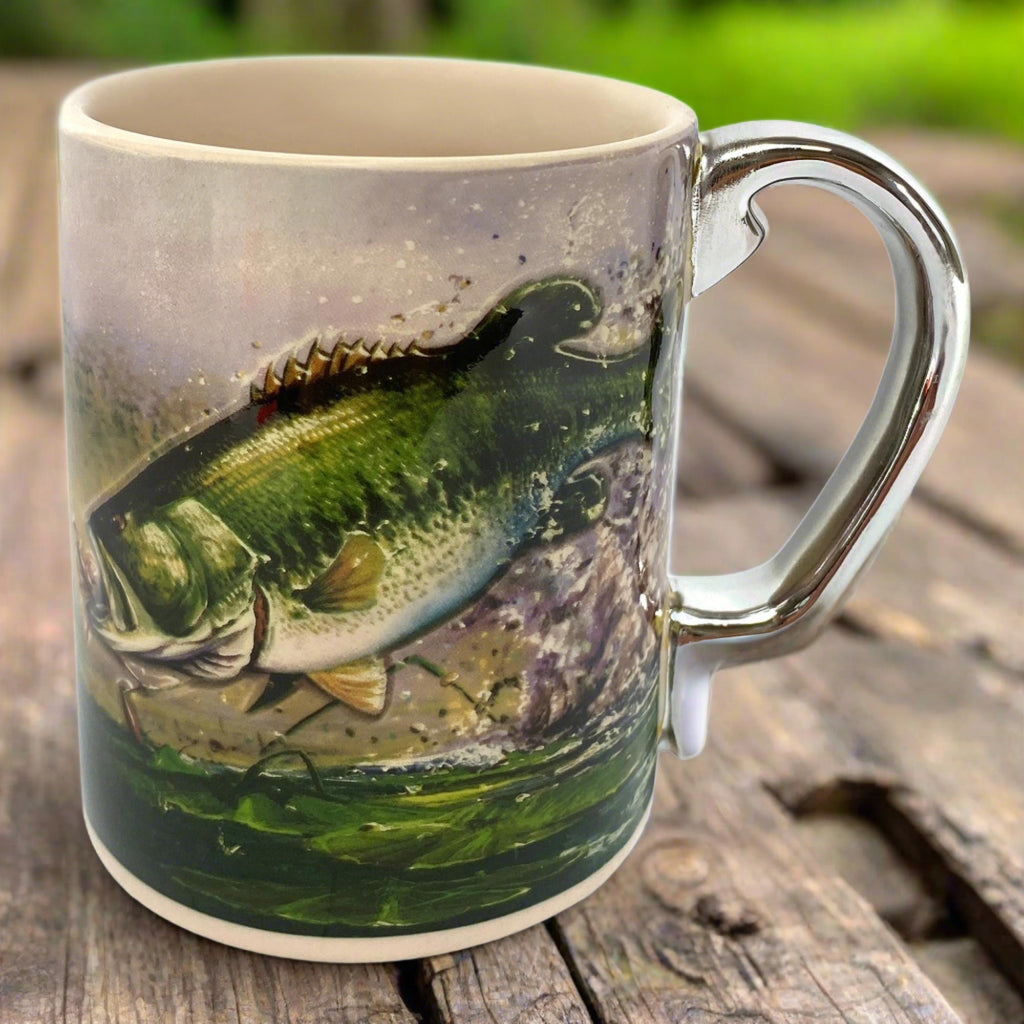 Fishing - Jumping Bass Fish Front & Back Coffee Mug