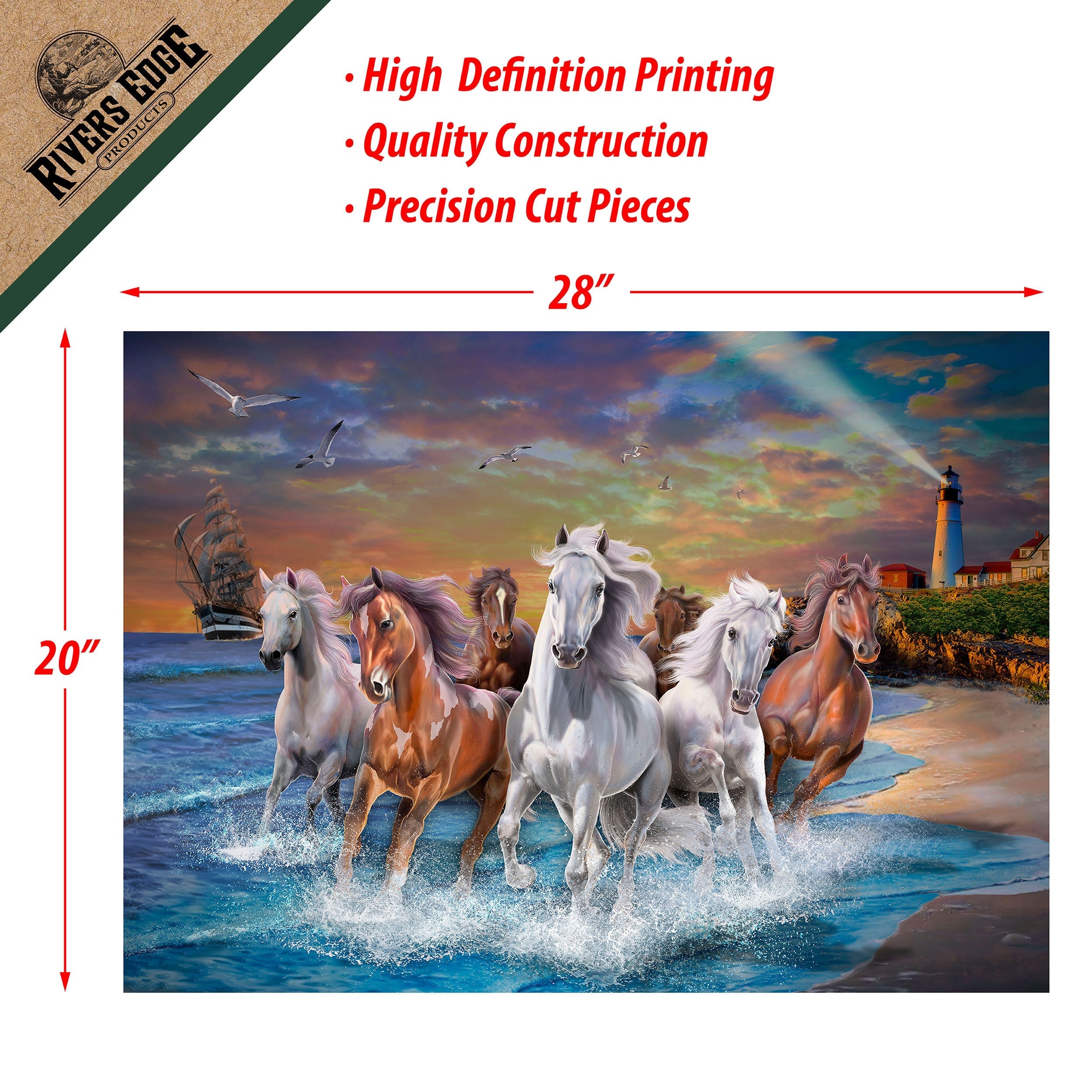 Puzzle in Tin 1000-Piece-Horses on Seashore – Rivers Edge Products