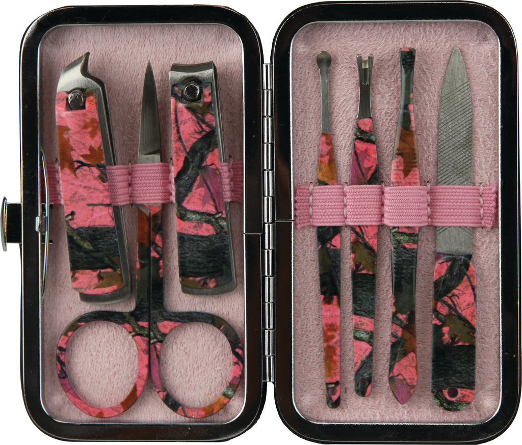 Manicure Set, 7-Piece Travel Size, Pink Camouflage