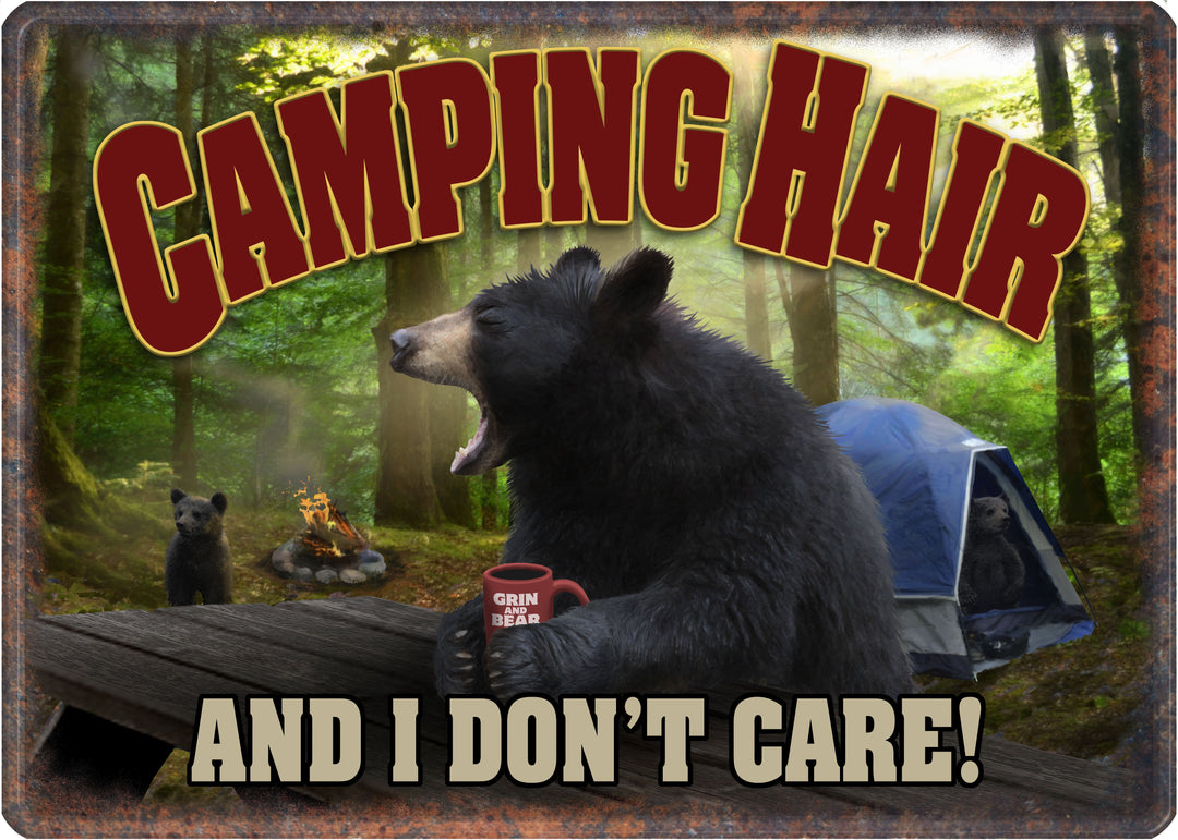 Metal Tin Signs Funny Vintage Personalized 12 Inch X 17 Inch Camping Hair And I Dont Care