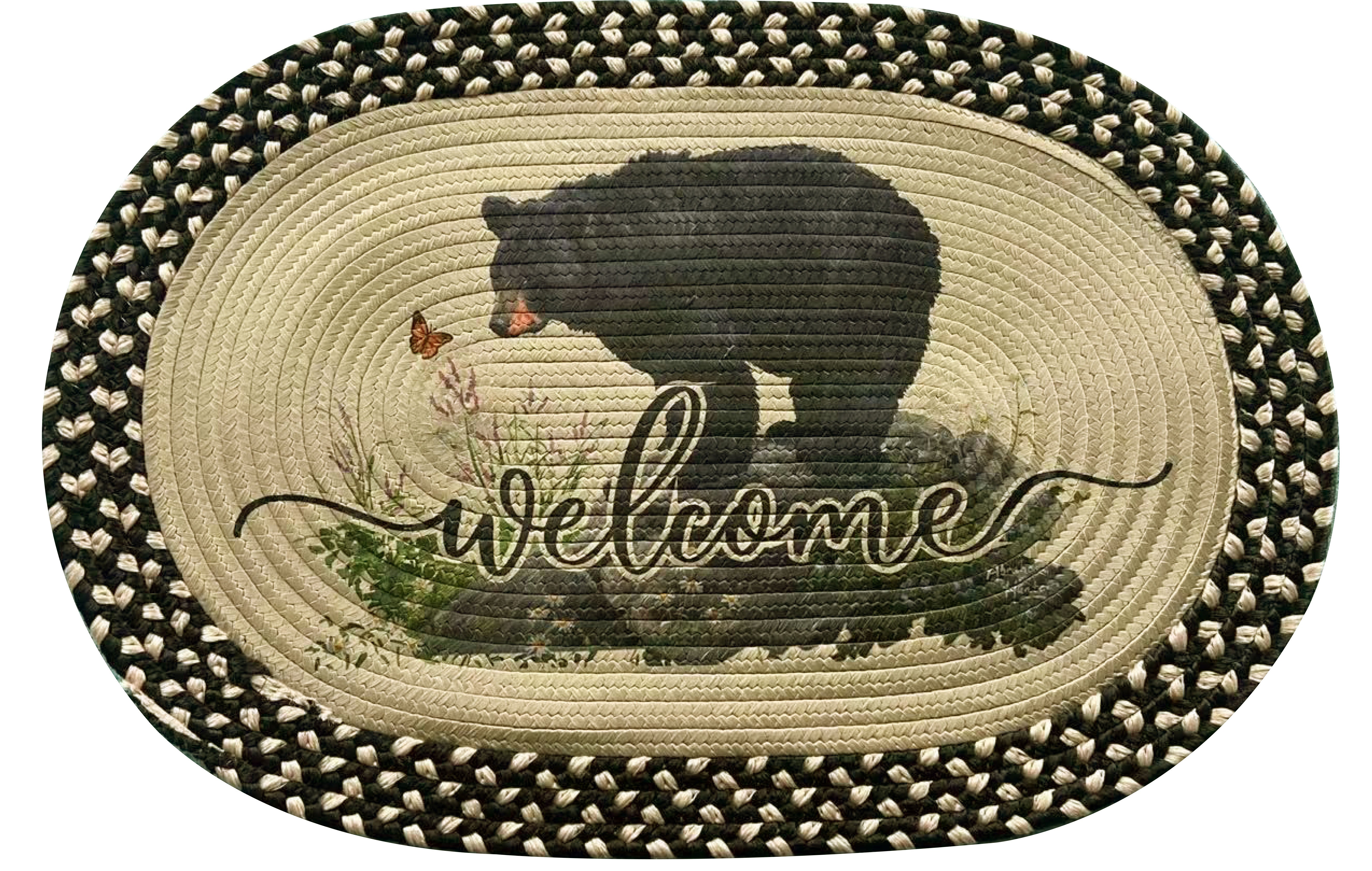 Braided Rug - 26-inch Oval Bear Butterfly Style for Rustic Decor ...