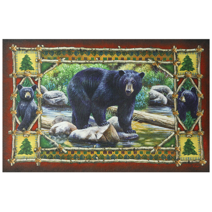Door Mat Rubber 26-inches by 17-inches - Waterfall Mama Bear with Cubs