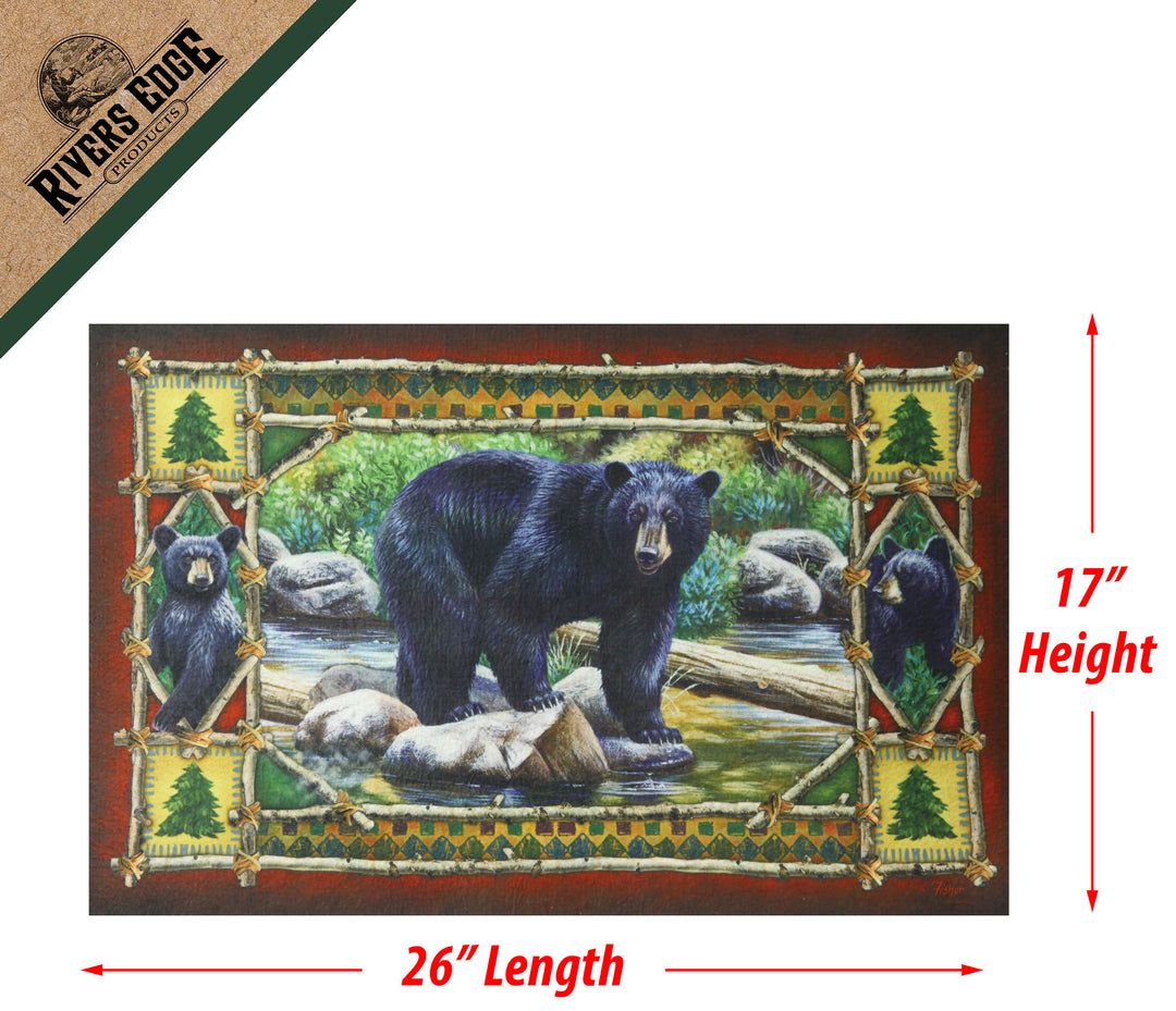 Door Mat Rubber 26-inches by 17-inches - Waterfall Mama Bear with Cubs