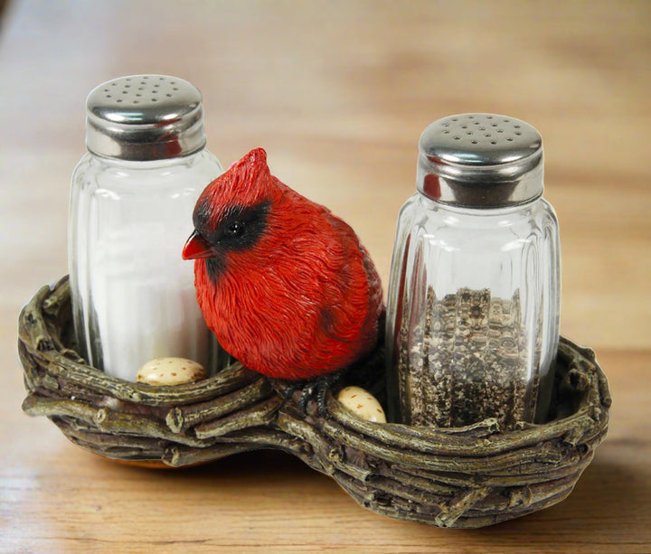 Salt And Pepper Shakers Cardinal Nest Poly Resin And Glass Matching Set