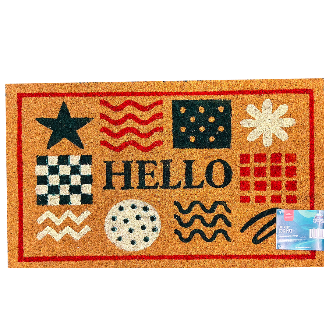 Rivers Edge Products Coir Mat 30x18-Hello Mixed