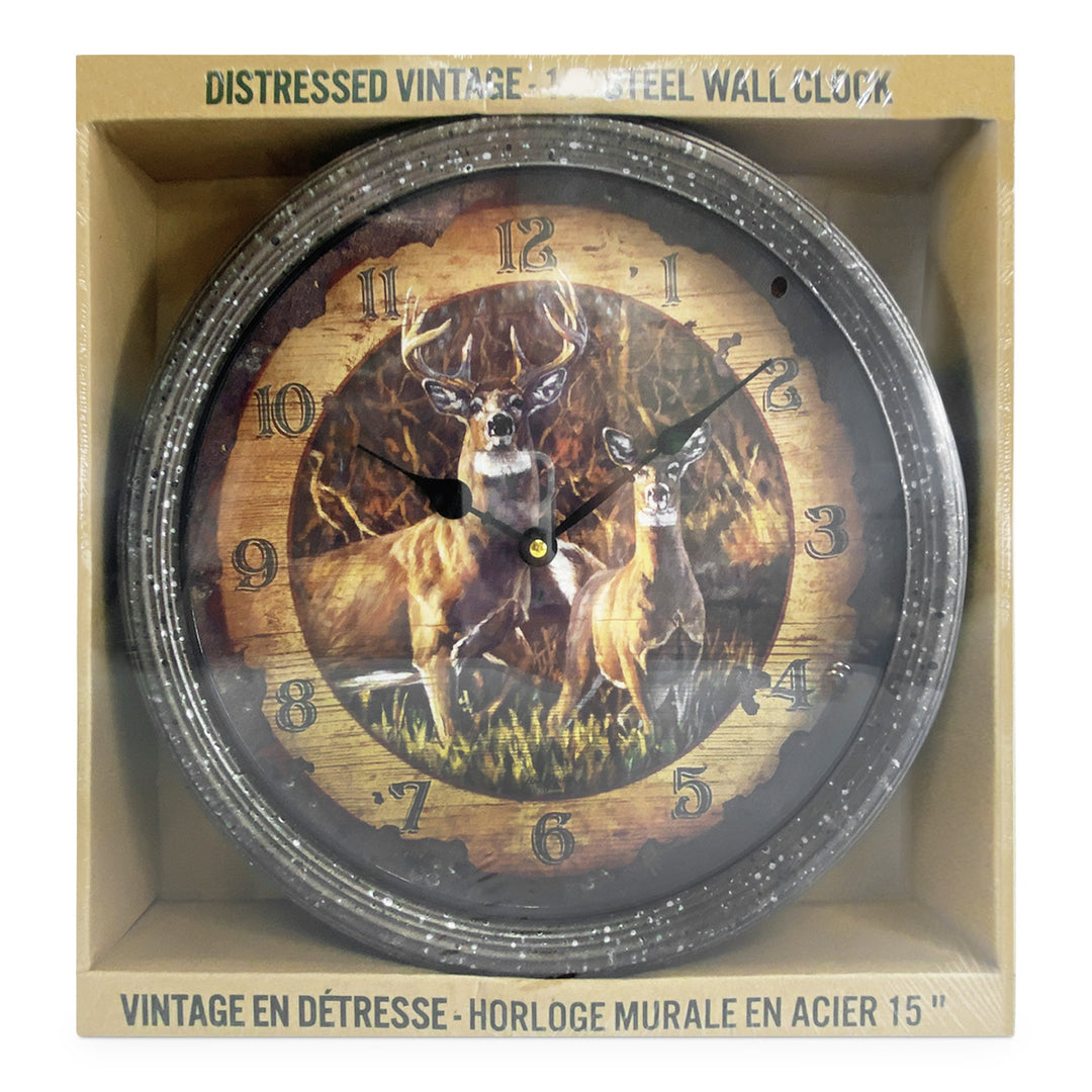 Clock 15 Inch Buck And Doe Rusted