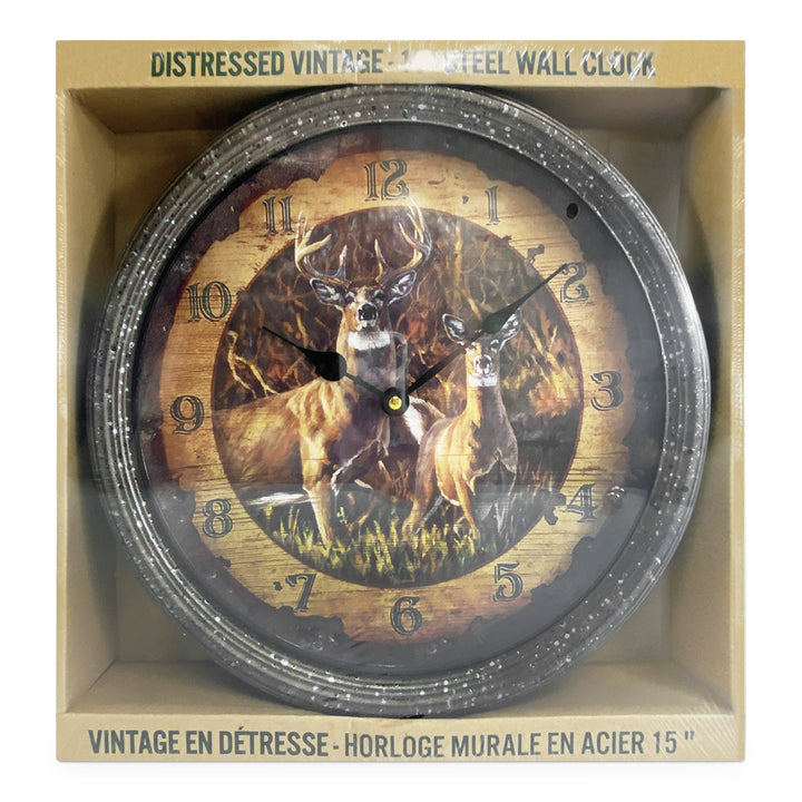 Clock 15 Inch Buck And Doe Rusted