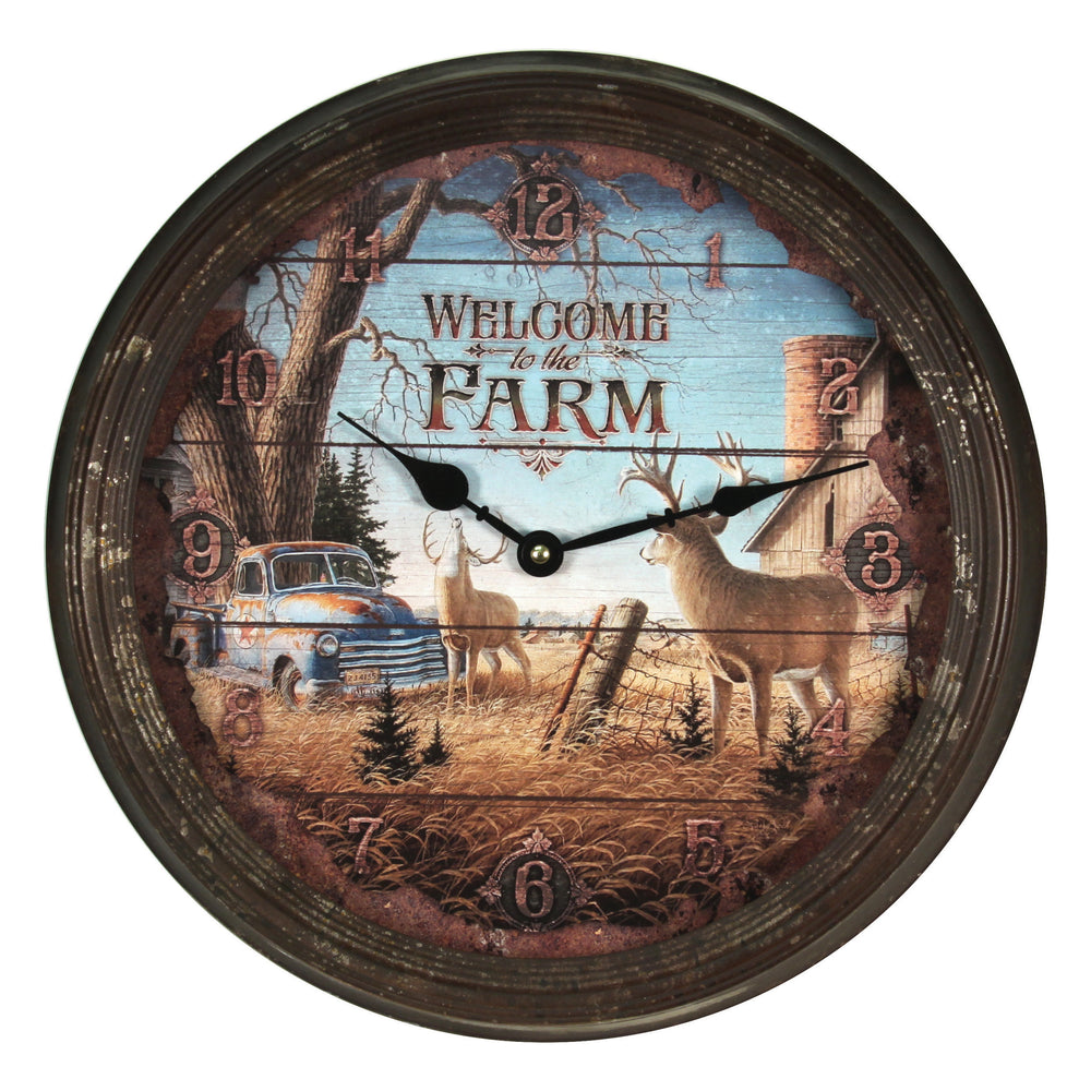 Clock 15 Inch Deer Scene Rusted