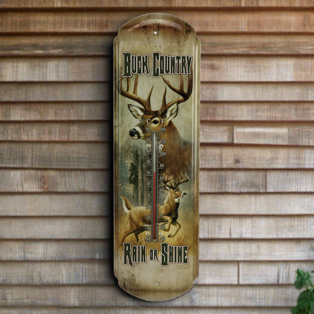 Tin Thermometer Buck Country