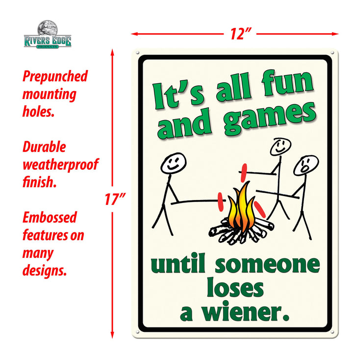 Tin Sign All Fun And Games Weatherproof With Pre Punched Holes For Hanging 17 By 12 Inches
