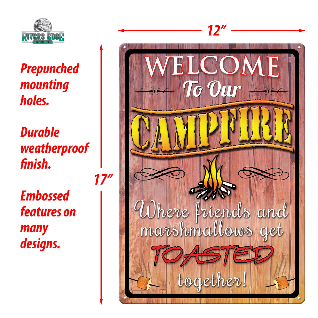 Tin Sign Welcome To Our Campfire Weatherproof With Pre Punched Holes For Hanging 17 By 12 Inches