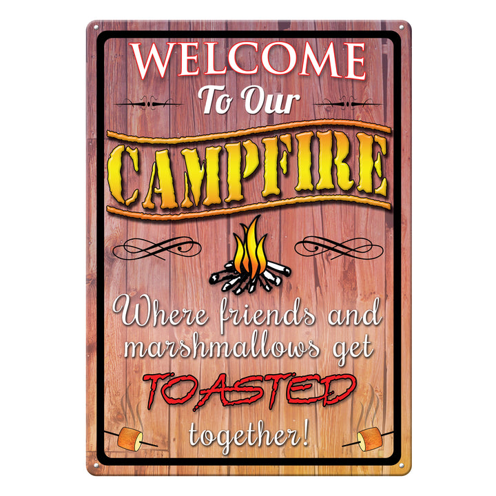 Tin Sign Welcome To Our Campfire Weatherproof With Pre Punched Holes For Hanging 17 By 12 Inches