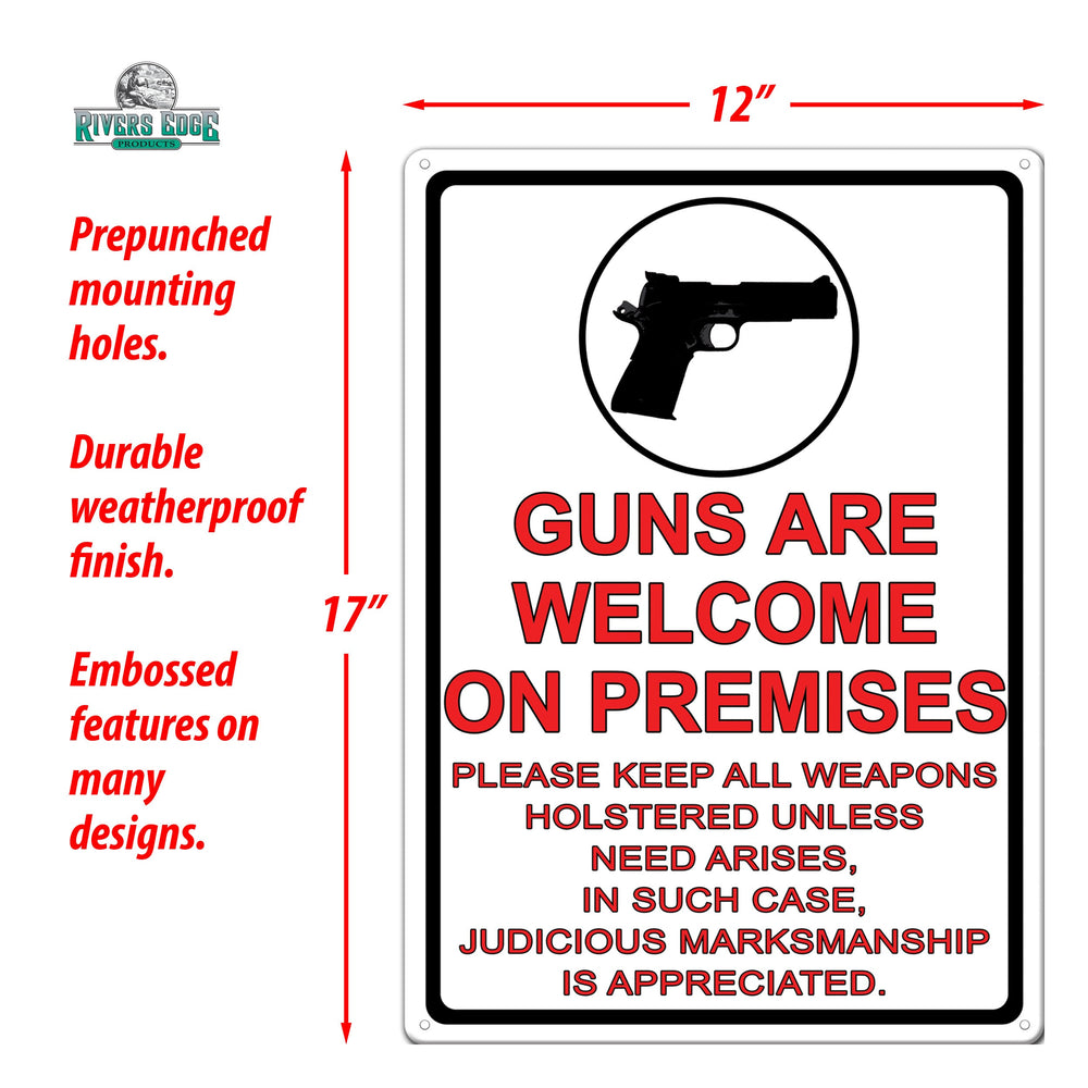 Tin Sign Guns Are Welcome Weatherproof With Pre Punched Holes For Hanging 17 By 12 Inches