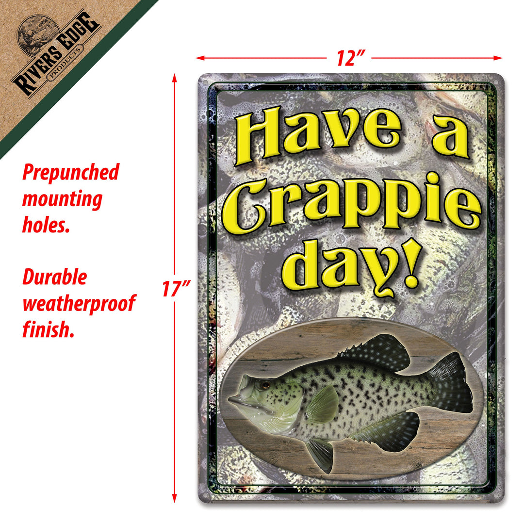Tin Sign Crappie Day Weatherproof With Pre Punched Holes For Hanging 17 By 12 Inches