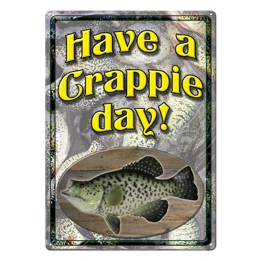 Tin Sign Crappie Day Weatherproof With Pre Punched Holes For Hanging 17 By 12 Inches