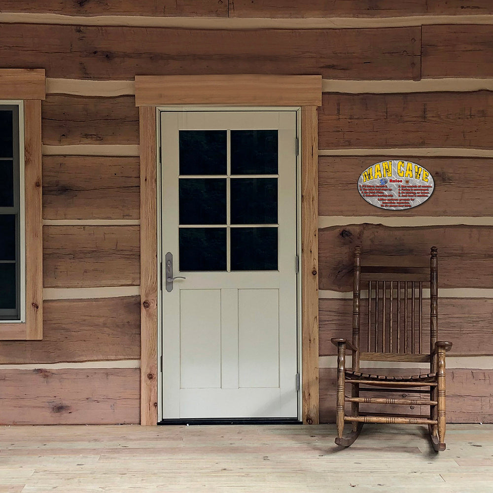 Oval Tin Sign Man Cave Rules Weatherproof With Pre Punched Holes For Hanging 12 By 17 Inches