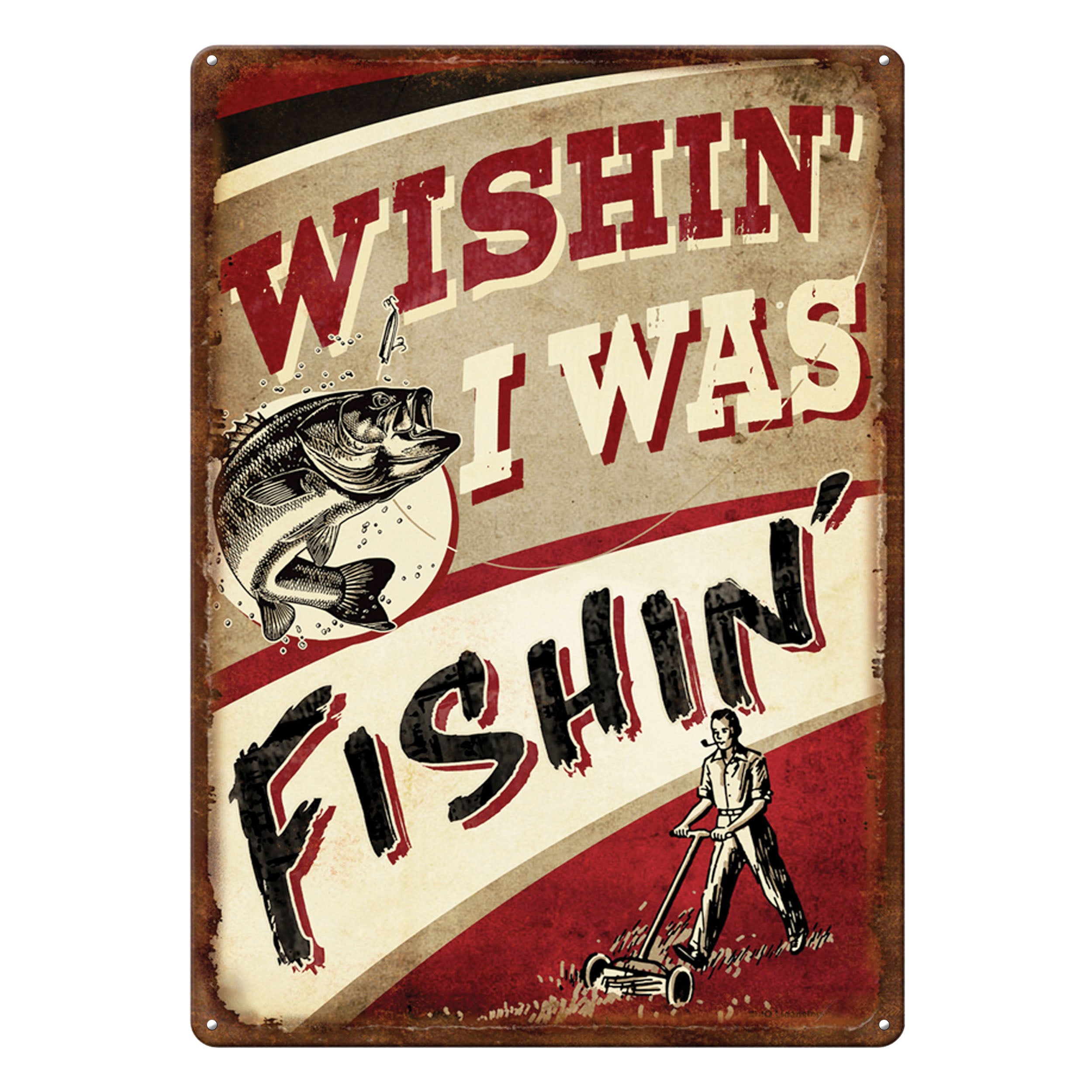 Metal Tin Signs, Funny, Vintage, Personalized 12-Inch x 17-Inch -  Wishin/Fishin