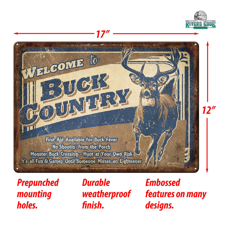 Tin Sign Welcome To Buck Country Weatherproof With Pre Punched Holes For Hanging 17 By 12 Inches