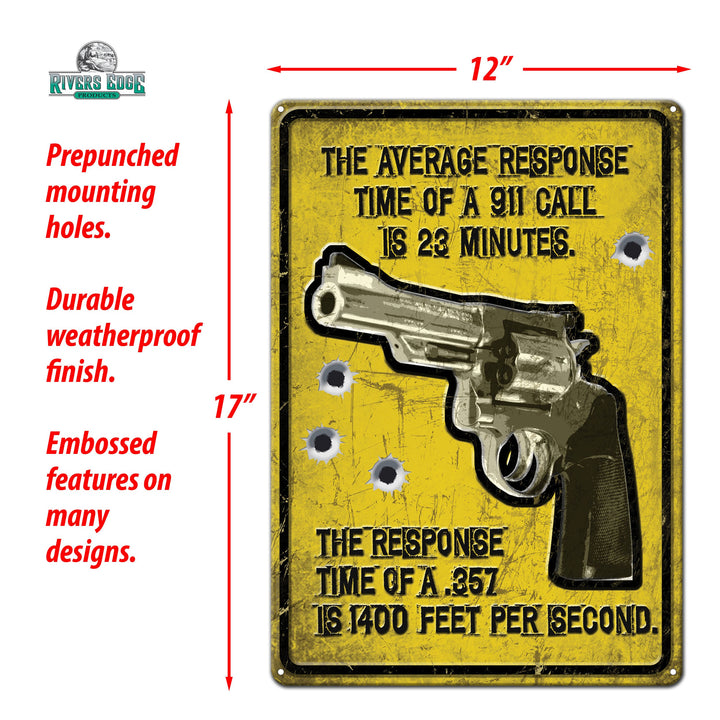 Tin Sign The Average Response Time Of A 911 Call Weatherproof With Pre Punched Holes For Hanging 17 By 12 Inches