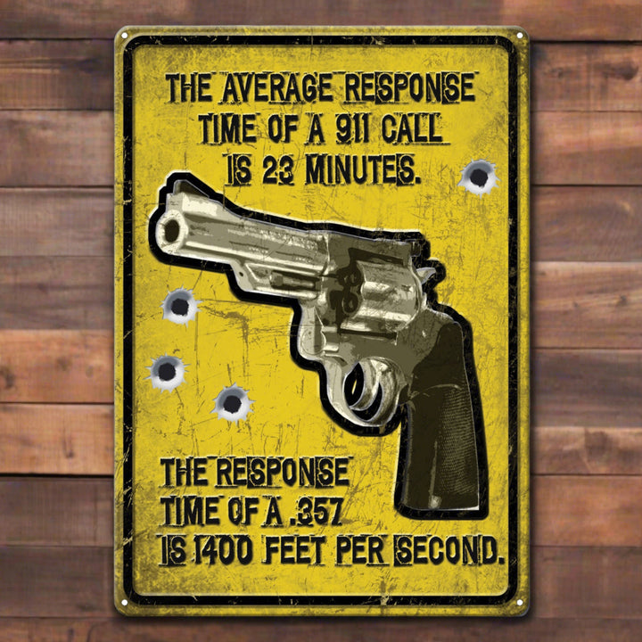 Tin Sign The Average Response Time Of A 911 Call Weatherproof With Pre Punched Holes For Hanging 17 By 12 Inches