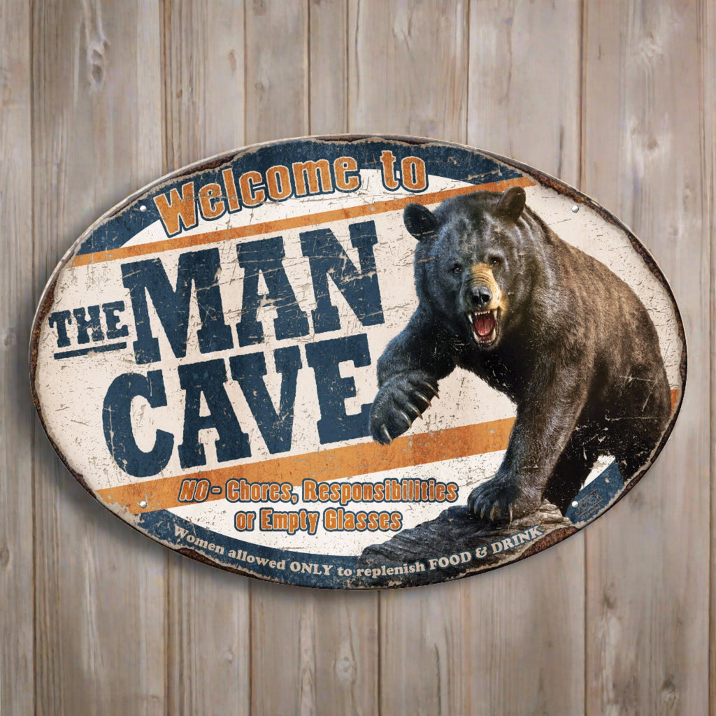 Metal Tin Signs, Funny, Vintage, Personalized 12-Inch x 17-Inch - Bear Man Cave