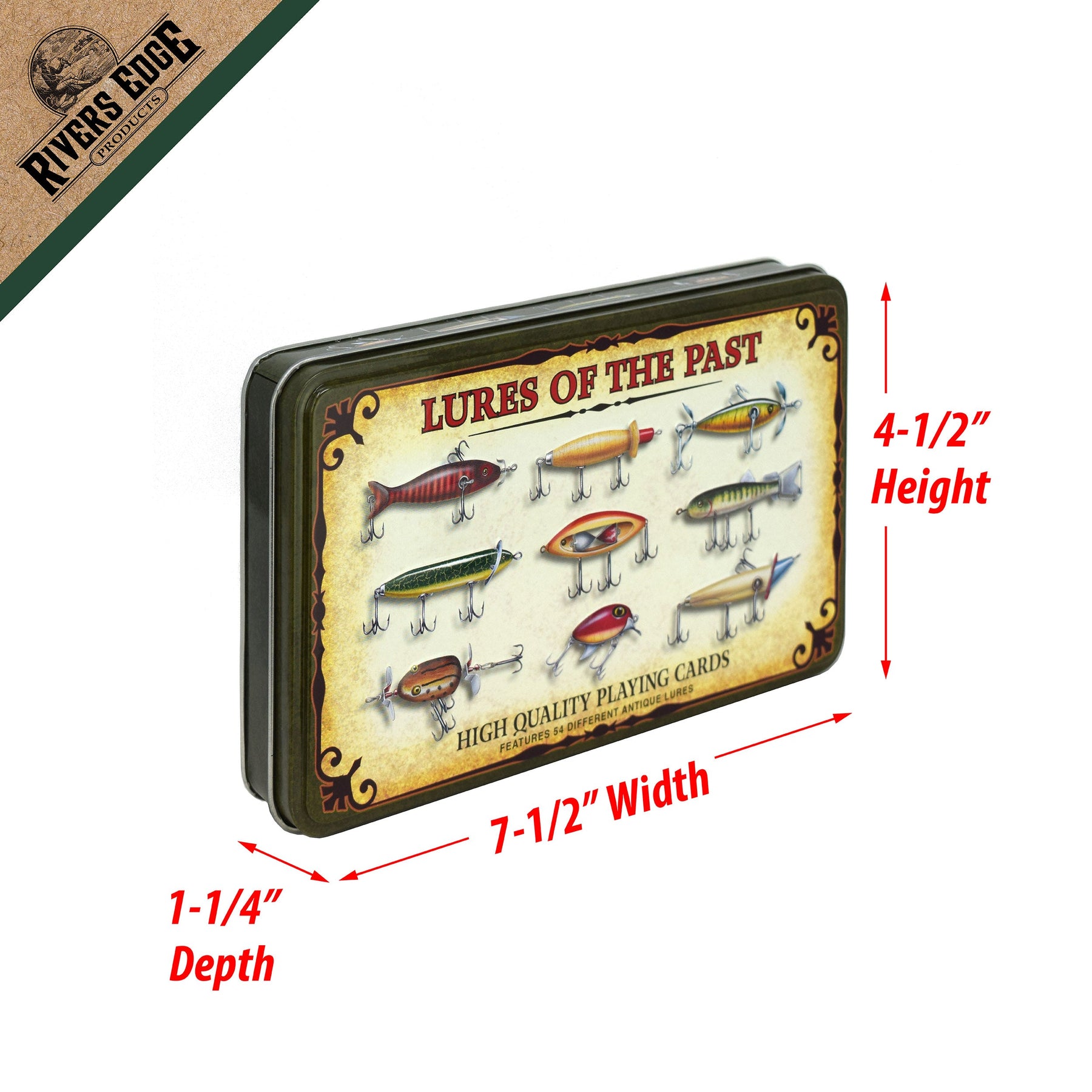Rivers Edge Products Antique Fishing Lure Cards And Dice In Gift Tin 2  Decks 643323157206