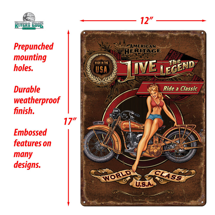 Tin Sign Live The Legend Weatherproof With Pre Punched Holes For Hanging 17 By 12 Inches