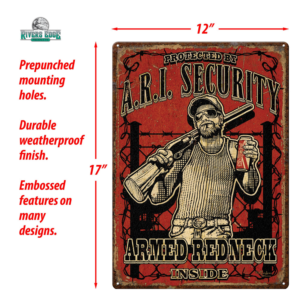 Tin Sign Armed Redneck Inside Weatherproof With Pre Punched Holes For Hanging 17 By 12 Inches