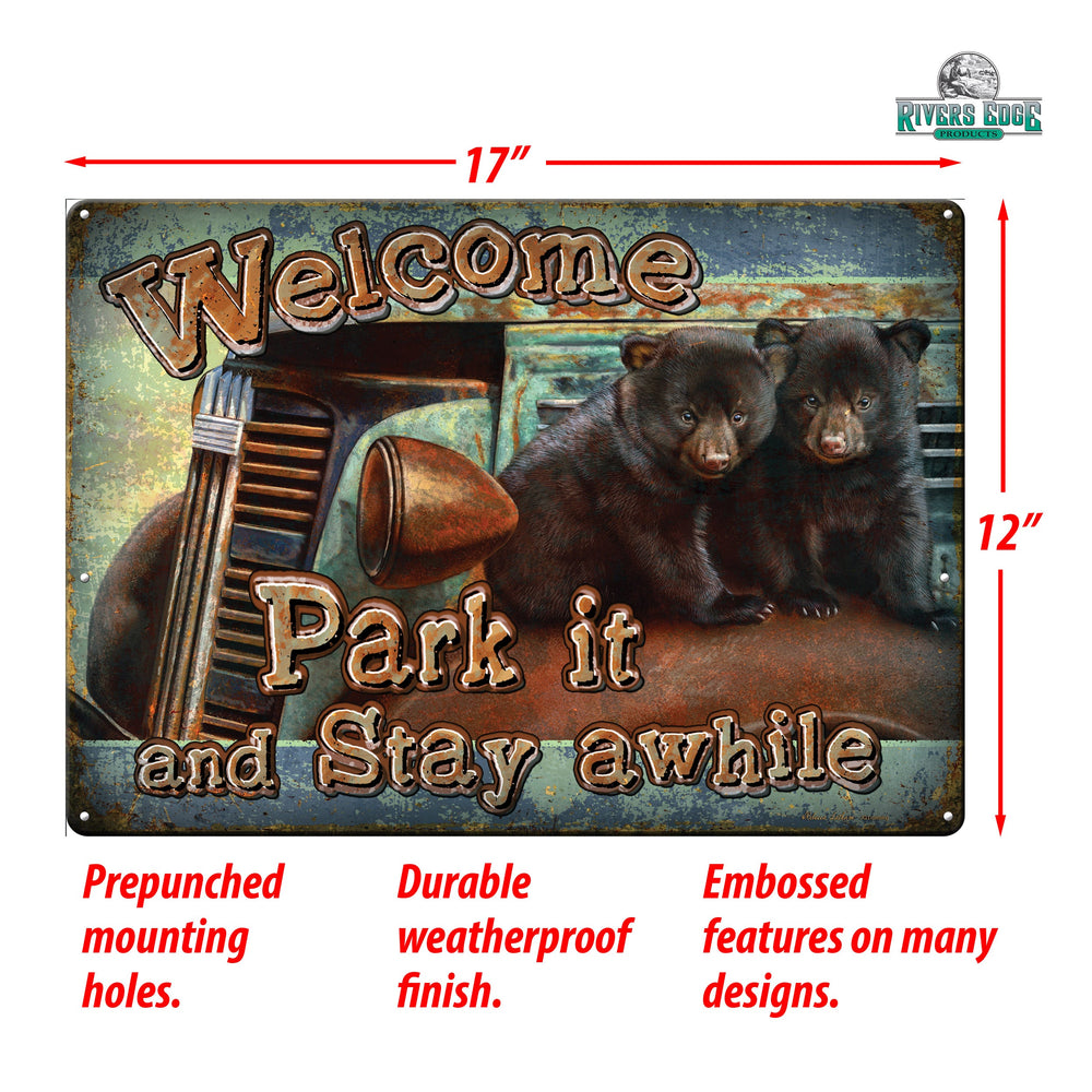 Tin Sign Welcome Park It Bears Weatherproof With Pre Punched Holes For Hanging 12 By 17 Inches