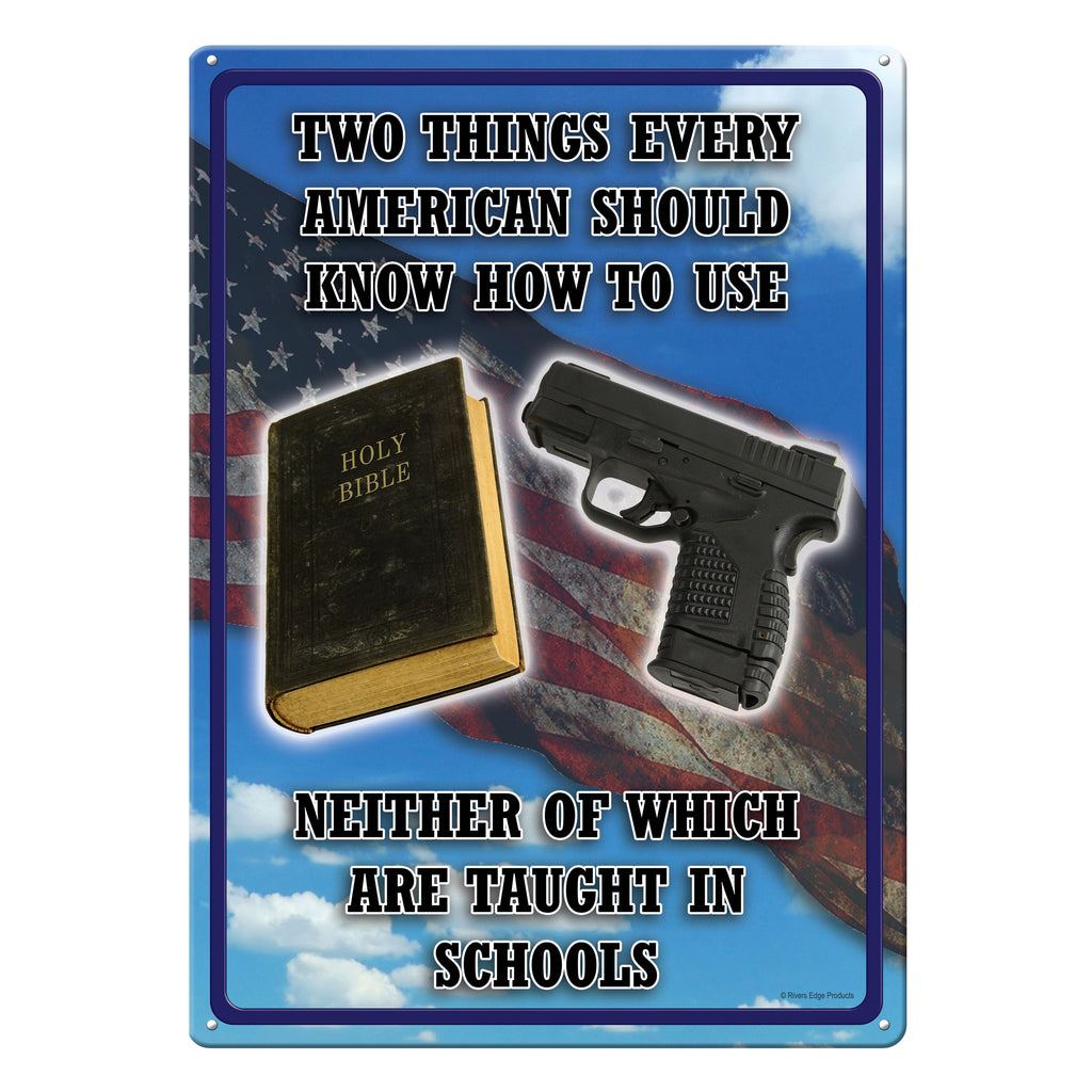 Tin Sign Two Things Bible Guns Weatherproof With Pre Punched Holes For Hanging 17 By 12 Inches