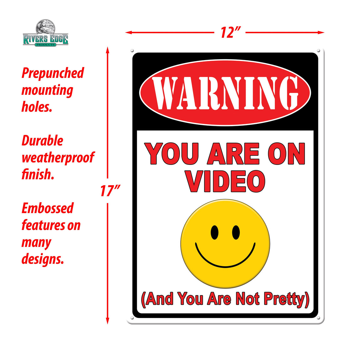 Tin Sign Warning You Are On Video Weatherproof With Pre Punched Holes For Hanging 17 By 12 Inches