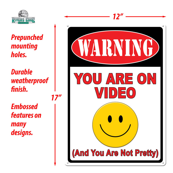Tin Sign Warning You Are On Video Weatherproof With Pre Punched Holes For Hanging 17 By 12 Inches