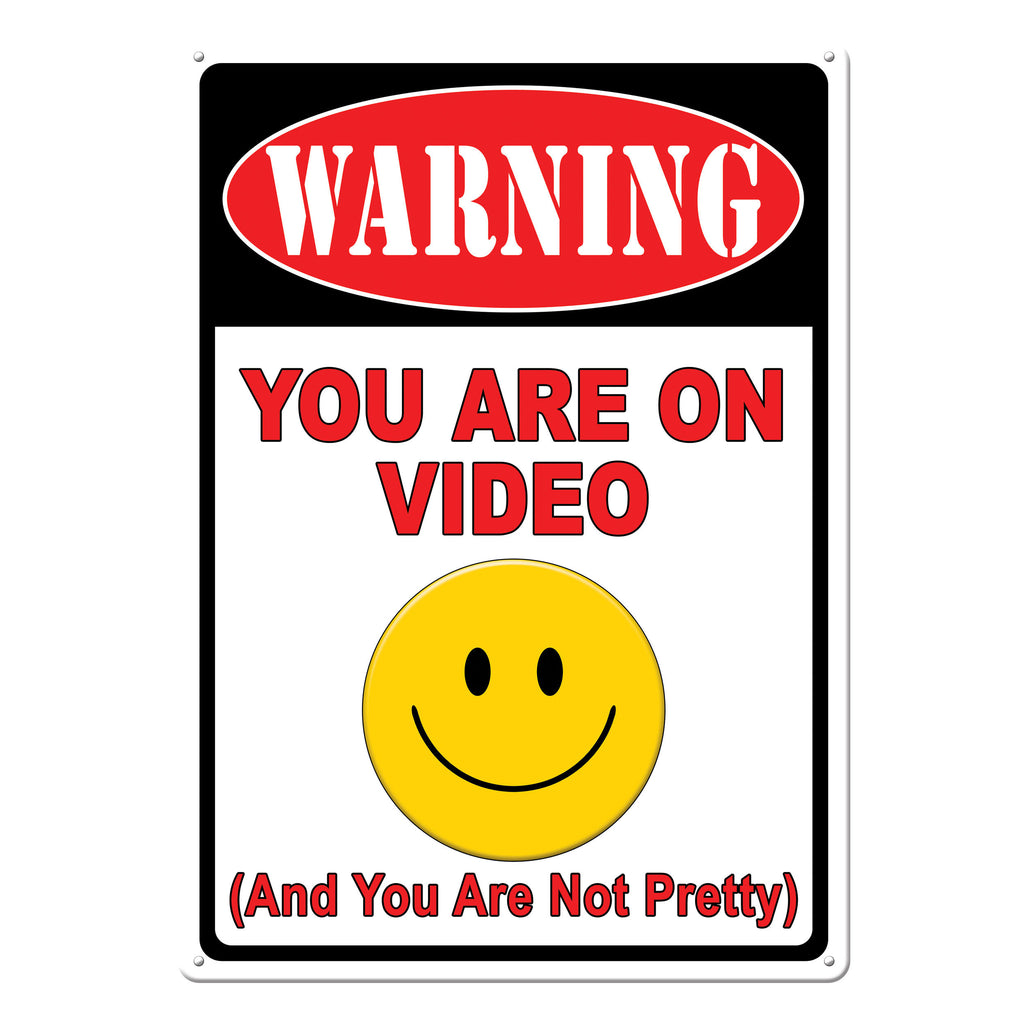 Metal Tin Signs, Funny, Vintage, Personalized 12-Inch x 17-Inch - Warning On Video