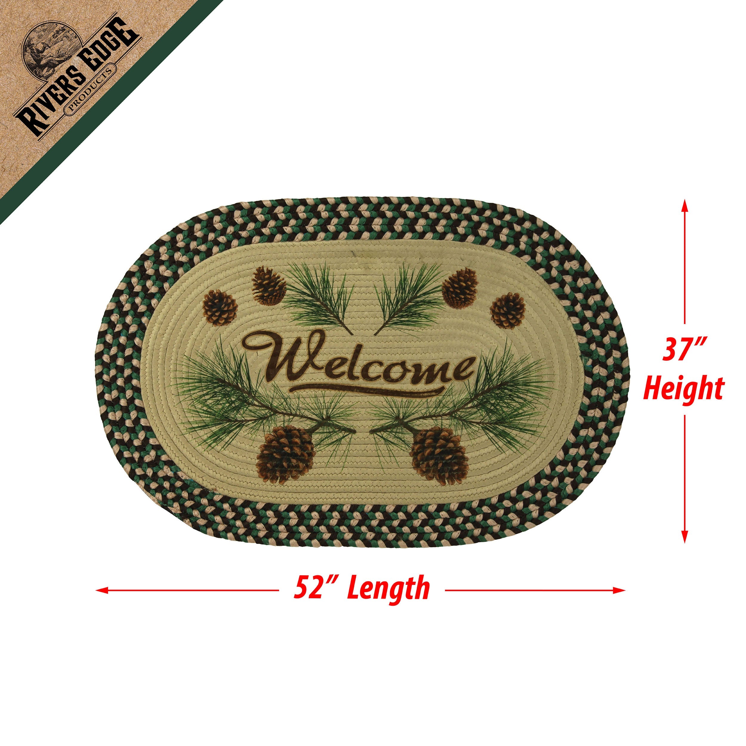 Moose and Pinecones Oval Jute Rug