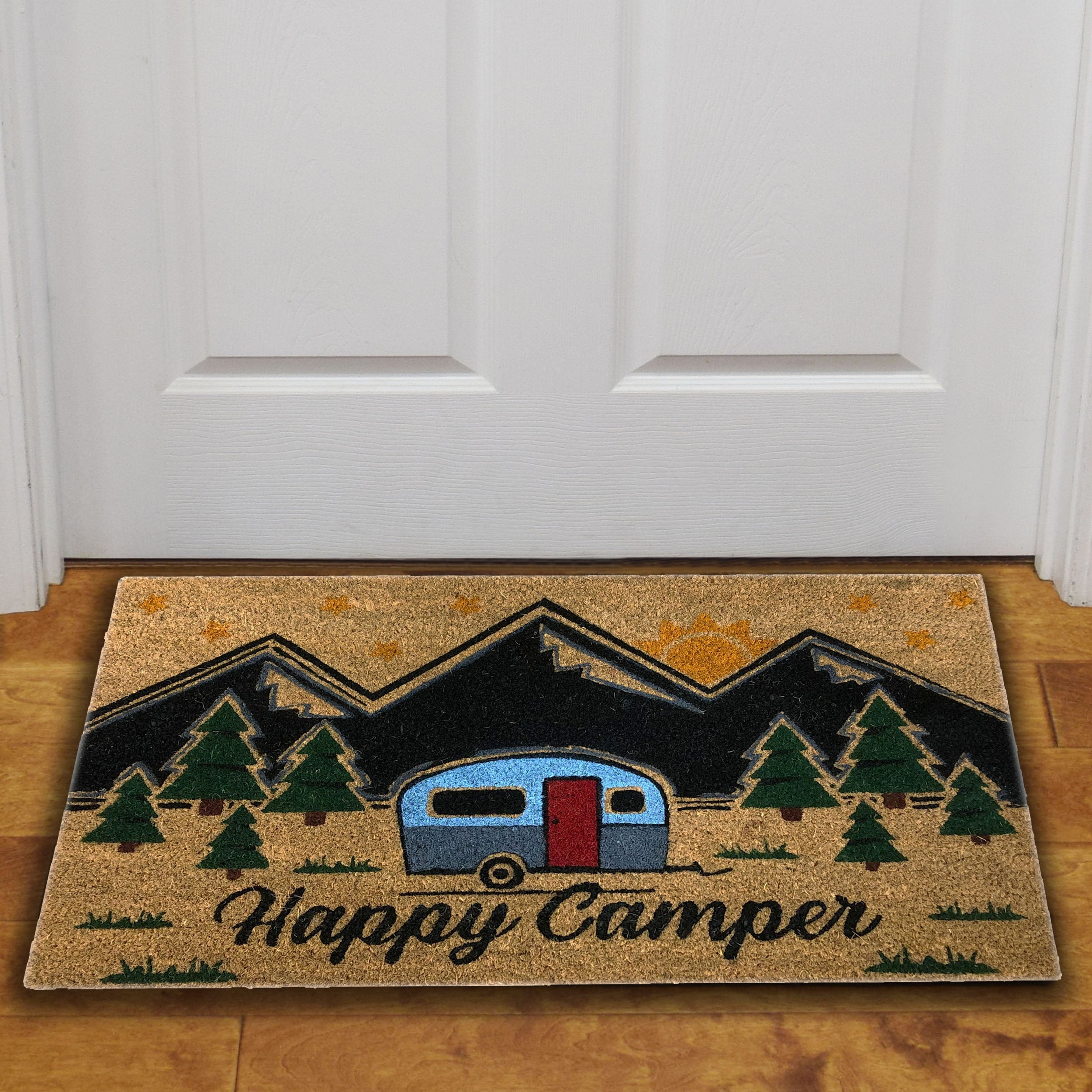 Lydia Happy Camper 30 x 18 Non-Slip Indoor Outdoor Door Mat Redwood Rover
