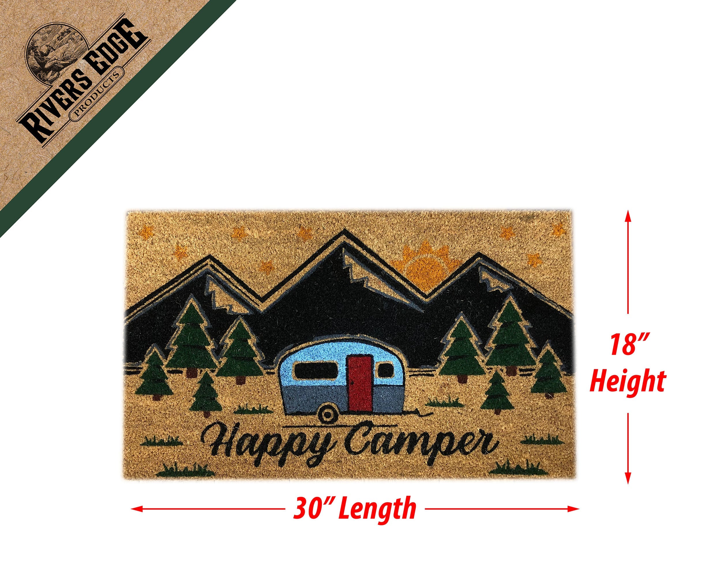 Rivers Edge Coir Door Mat 30in x 18in - Happy Camper