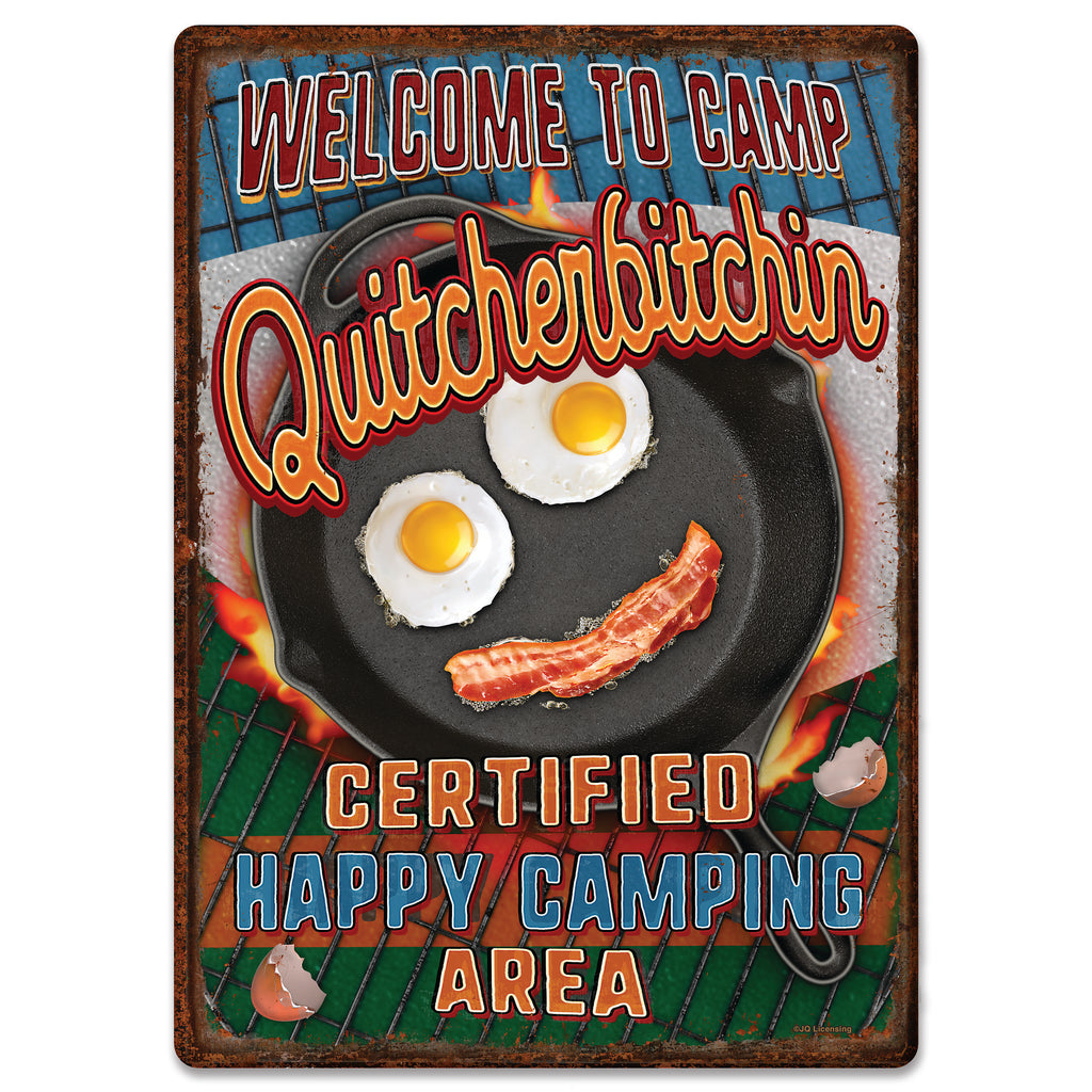 Metal Tin Signs, Funny, Vintage, Personalized 12-Inch x 17-Inch - Camp Quitcher