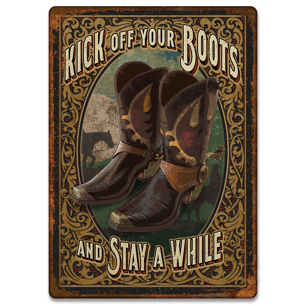 Metal Tin Signs, Funny, Vintage, Personalized 12-Inch x 17-Inch - Kick Off Boots