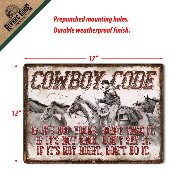 Tin Sign 12In X 17In Cowboy Code