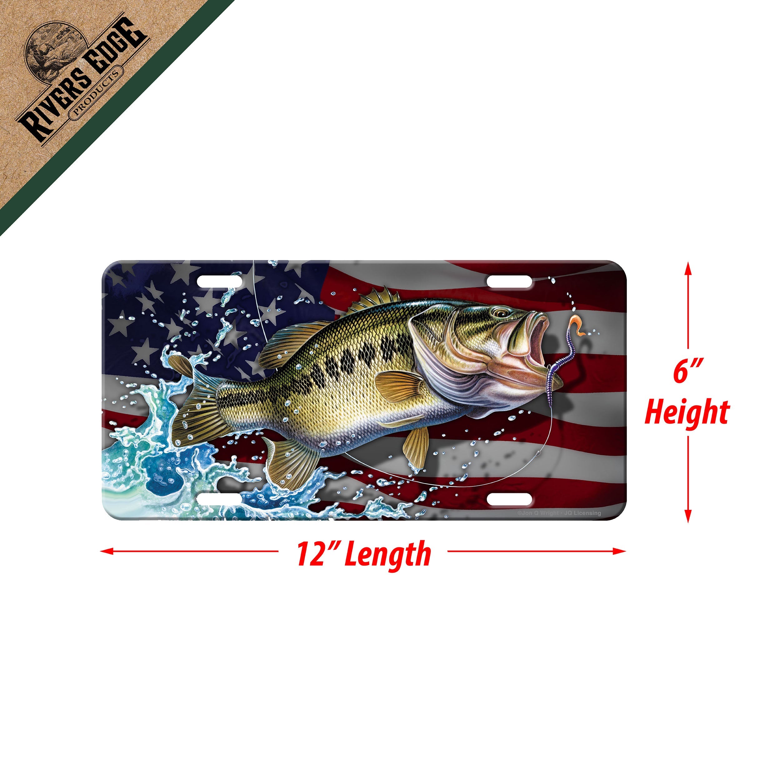  American Flag Bass Fishing Vanity License Plate, Etched  Aluminum, 6-Inches by 12-Inches, Car Truck RV Trailer Wall Shop Man Cave