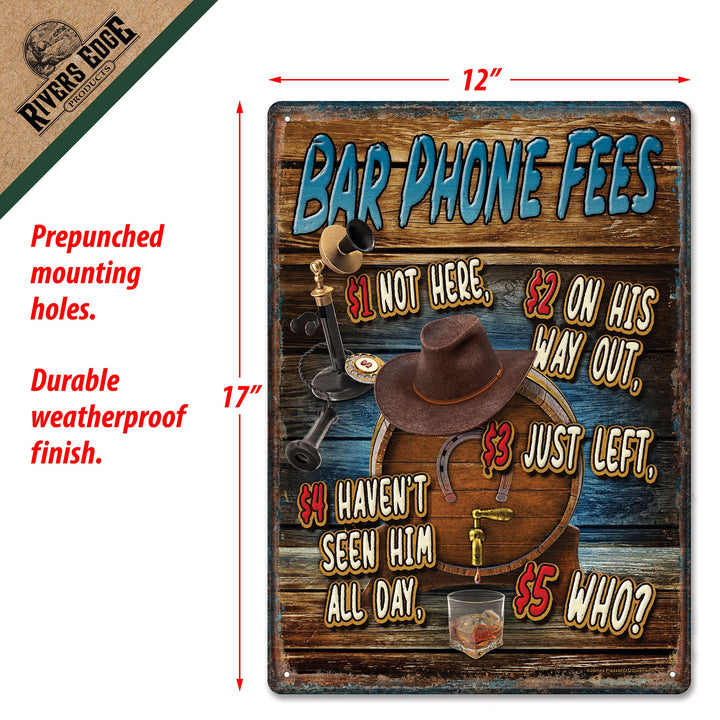 Tin Sign 12In X 17In Bar Phone Fees