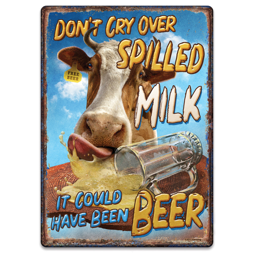 Metal Tin Signs, Funny, Vintage, Personalized 12-Inch x 17-Inch - Milk Beer