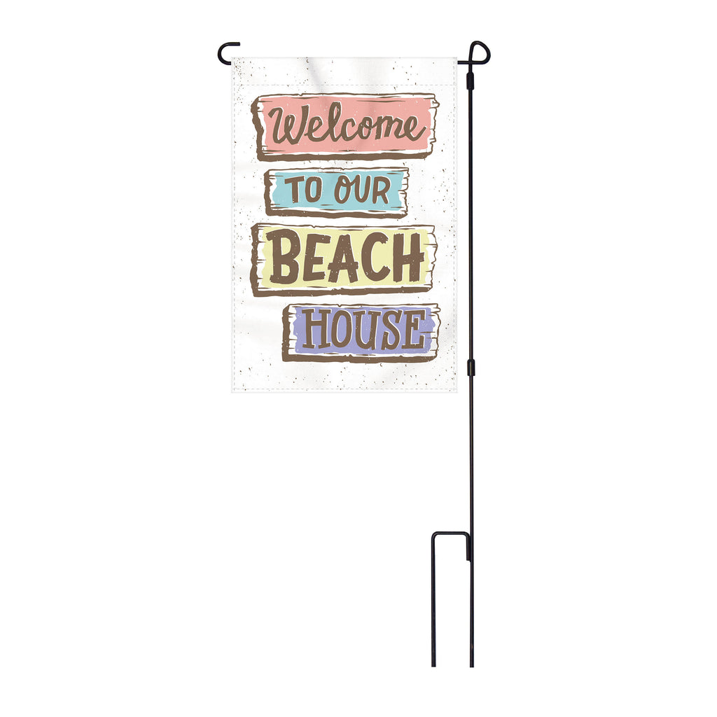 Lawn Yard Decor Double Sided Flag 14-Inch x 22-Inch with Pole - Welcome to our Beach House